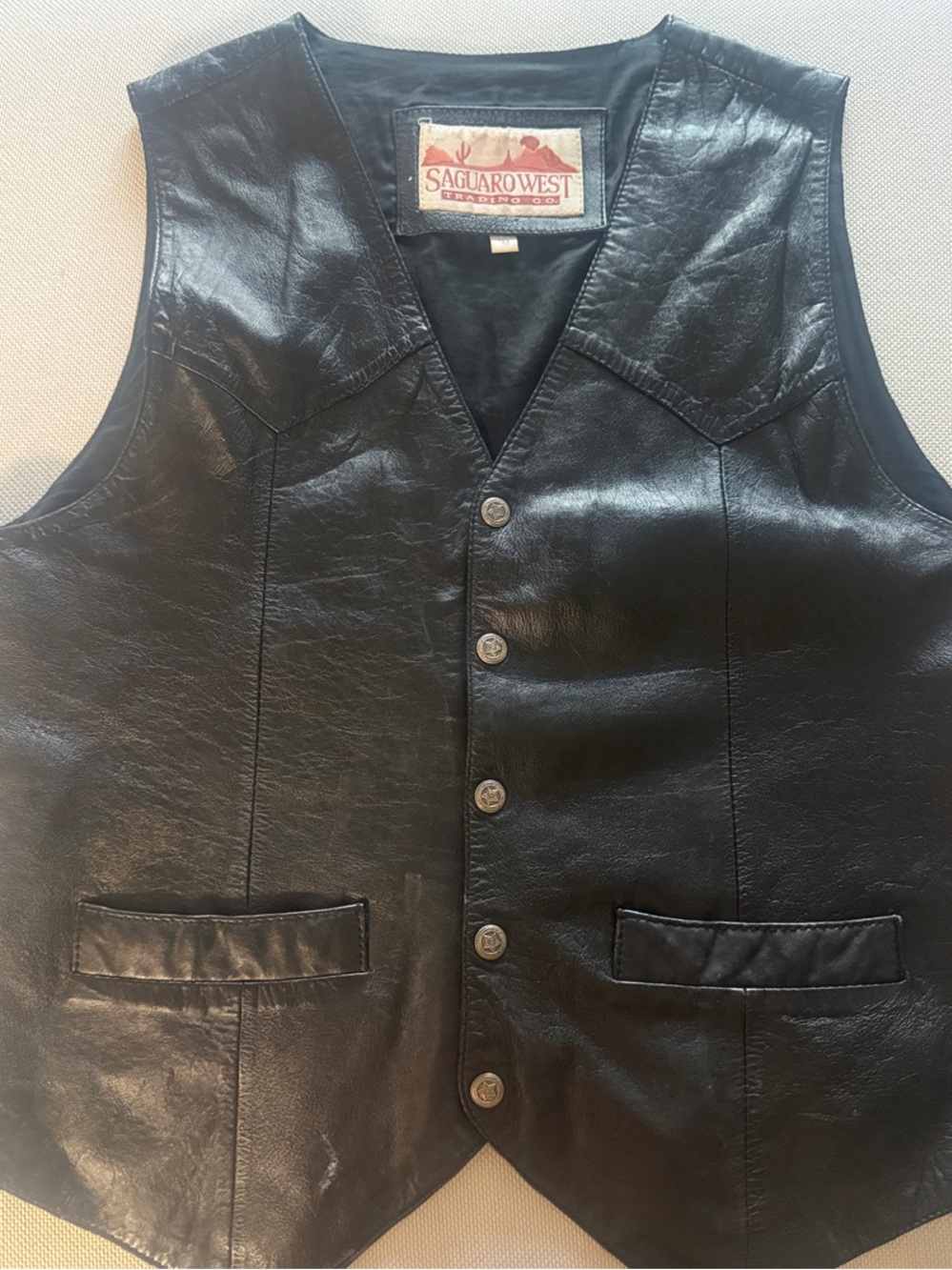 Men's Black Leather Button Vest